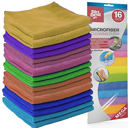 BAKAJI Paquete de 16 paños de Microfibra, duraderos y Resistentes, Trapos multisuperficie para Limpieza Todos los usos, Dimensiones 30 x 30 cm, Captura Polvo y Suciedad