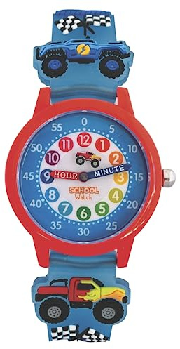 Kids 3D Band First Watch - Analog Color Watch - Monster Trucks, Dinosaurs, Spider - Time Teacher - Girls, Boys, Children - School Watch, Monster Truck Analog Watch, Monster Truck