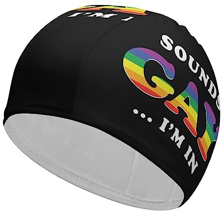 Sounds Gay I'm in Funny Swim Cap for Adults Swimming Hat for Men Women Long And Short Hair