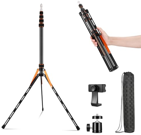 Soonpho Soporte de Luz de Fibra de Carbono Light Stand con Patas Reversibles de 180°, 1/4 -3/8 Adaptador y Bolsa,Trípode Portátil de 220cm para Fotografía al Aire Libre Speedlite Softbox