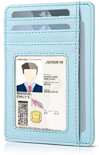 Teskyer Women Card Holder Wallet, Slim Credit Card Wallets, Minimalist, RFID Blocking, 1 ID Window, Holds up to 8 Cards, Glacier Blue