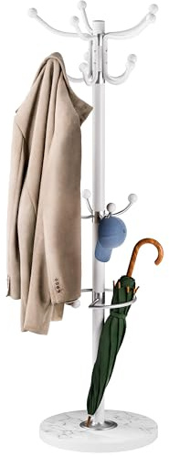 CASARIA® Perchero de Pie, Forma de Árbol, 14 Ganchos, Base Mármol, para Pasillo Recibidor Entrada, Colgador Chaquetas Sombreros Ropa Resistente Bolsos 175x37cm