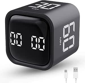 LUCKY TIME Cube Timer Rechargeable 5/10/30/60min Countdown Flip Timer | Custom countdown settings Timer Cube Productivity Timer Perfect for kitchen Cooking meeting study office ADHD Work Learning