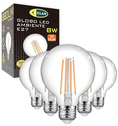 CLAR Stor E27 8W vintage filament LED globe glödlampa (Pack 5)