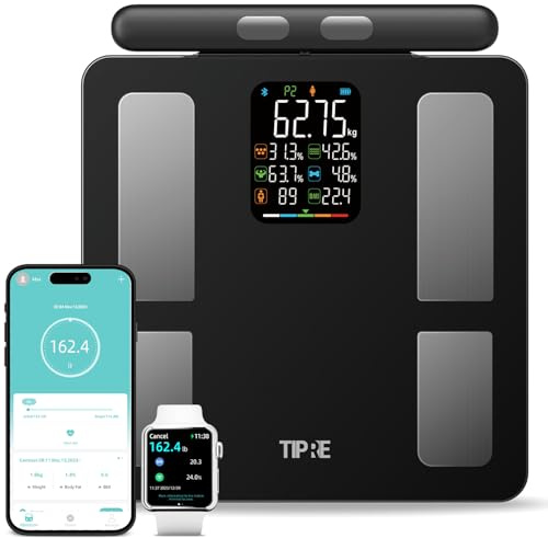 TIPRE Smart Scale for Body Weight 8-Electrode Digital Weight Scale for Body Fat Bathroom Scale with BMI Full Body Composition Analysis with Bluetooth Health Monitor for Weight Loss, 400lb
