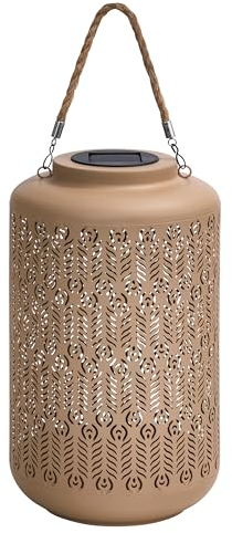 Dehner Solar Laterne Chiara, Outdoor Laterne, Gartenlaterne warmweißes Licht, ca. Ø 20 cm, Höhe 35 cm, Metall/Kunststoff, beige