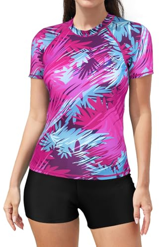 SHEKINI 2-Piece Rash Guard Swimsuits for Women UPF 50+ Short Sleeve Shirt