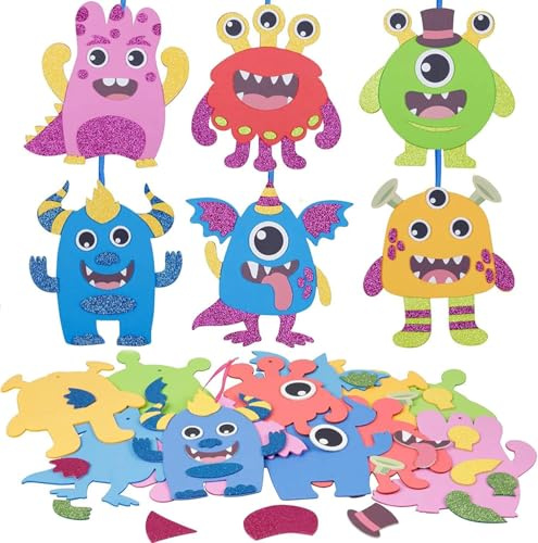 Kit DIY Art Enfants Halloween, Feutre et Autocollants Mousse pour Bricoler, Halloween pour Enfants (Monstre)