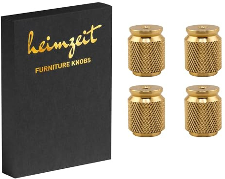 heimzeit Skåpknoppar Core för Dörrar, Lådor och Byråer av Högkvalitativ Aluminium [4 Stycken, Rund] Färg: Guld, Stilren Design, Möbelknoppar med ett hål Handtag och Skruvar