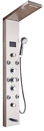 Termostatisk duschblandarset Nylyxigt svart/borstat badrumsduschkran, LED-duschpanel, kolumnbadkarsblandare med handduschtemperaturskärm,Brushed Nickle E-1