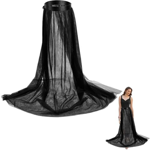 CABODYALS Jupe Longue en Tulle Noir de 122cm en Polyester Transparente Taille Haute Amovible pour Couvrir Un Bikini en Dentelle pour Mariage Plage Rave Cocktail Bal Anniversaire