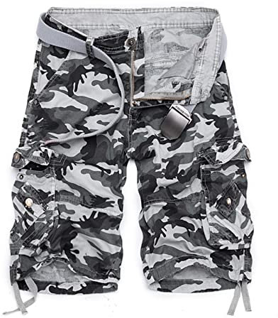 Herren-Shorts, Camouflage, Sport, Tasche, lockere Passform, Baumwolle, sportlich, lässig, für den Sommer, Sport und elastische Taille, Cargo-Shorts, weiß, XL