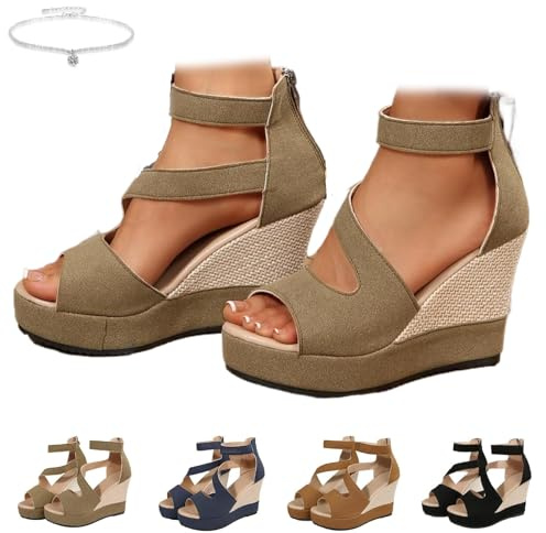 Sandalias ortopédicas con cuña para mujer, elegantes, sandalias de verano con cuña y plataforma para mujer, con abertura abierta, cuñas con tacón alto con cierre posterior, para bodas, fiestas