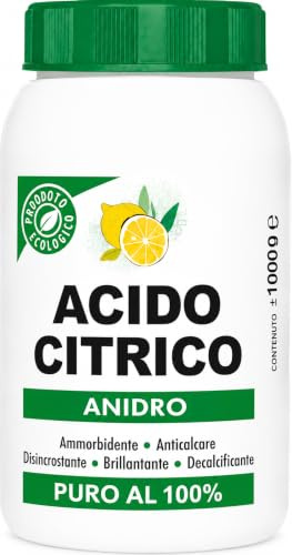 Acido Citrico Anidro 1 Kg Puro al 100% – Anticalcare Naturale Multiuso, Ammorbidente Ecologico, Disincrostante e Decalcificante Made in Italy