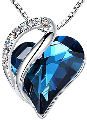 Leafael Mothers Day Gift Necklaces for Women, Infinity Love Birthstone Heart Pendant, Bermuda Sapphire Blue Crystal for September, Birthday Jewelry for Mom and Wife, Silver Plated, 18 + 2 Chain