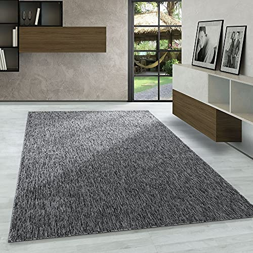 tapis Bouclé à Poils Courts Chiné, Uni Gris Tissage Plat, Salon, Cuisine ou Couloir, 120 x 170 cm