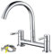 Ankoory Bridge Kitchen Sink Mixer Tap, 2 Hole Kitchen Bridge Mixer, 180mm Centers Deck Mounted Faucet with G1/2 Hoses, UK Standard Fittings, Dual Lever 1/4 Turn, 360° Swivel Spout, Brass, Chrome