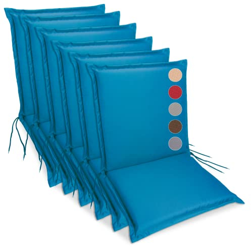 sunnypillow Gartenstuhlauflagen Niedriglehner 100 x 50 (6er Set) - Stuhlauflagen Extra Dicke 9 cm - Auflage für Gartenmöbel UV-Lichtecht, Wasserdicht - Outdoor Stuhlkissen für Gartenliegen - Blau