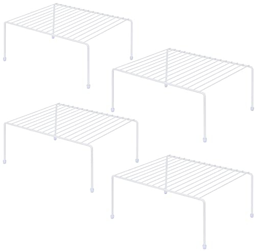 JBESUHI Medium (13.1 x 10.2 Inch) Cabinet Storage Shelf Rack, Shelves，Kitchen Counter and Cabinet Shelf, Storage Rack Organizer for Kitchen, Fridge, Cabinet, Bathroom Cupboard& Pantry (4, White)