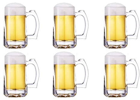 TUSAPAM Heavy Beer Mugs Set, 12.5oz Glass Mugs With Handle, Beer Glasses For Freezer, 370ml Beer Drinking Glasses, Traditional Stein For Bar, Alcohol, Beverages,Coffee, Teas, Set of 6