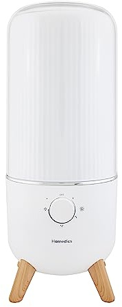 Homedics Ultrasonic Humidifier, Bedrooms and Home Offices, 0.97-Gallon Tank, 45-Hour Runtime, Visible Ultra-Quiet Cool Mist, Aromatherapy, Demineralization Cartridge, Night-Light, Auto-Off, White