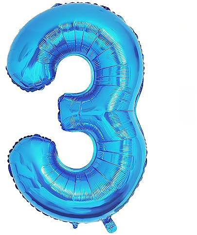 Ponmoo Foil Palloncini Numeri 3 Blu 40 (101cm), Gonfiabili Elio o Aria, Gigant Numero 0-9, 10-29, 30-100, Granda Palloncino per Anniversario, Decorazione Feste di Compleanno