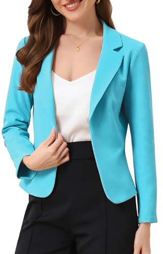 Allegra K Blazer casual para mujer, con frente abierto, para oficina, trabajo, negocios, ligero, traje corto, Azul claro, Large