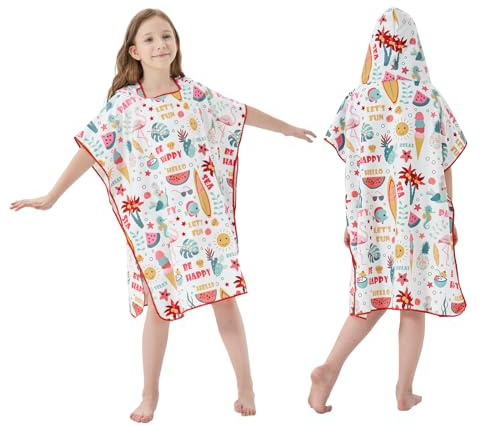 jooeer Toalla Piscina Niño Microfibra Poncho Surf con Capucha, Toalla Playa Poncho Bata para Niñas Niños Natacion Viajes Camping, Verano