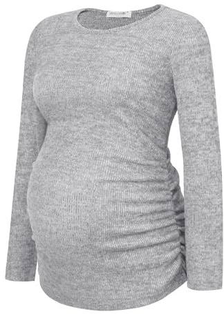 Smallshow Women's Maternity Sweater Shirt Long Sleeve Pregnancy Top Clothes Light Grey M