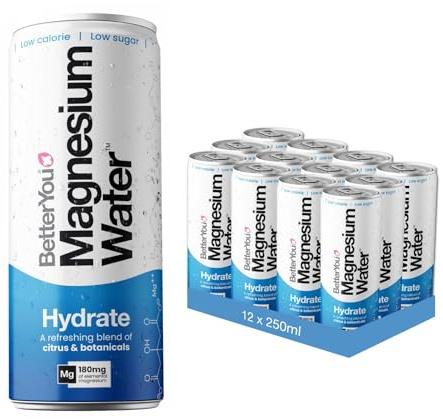 BetterYou Magnesium Mineral Water, Hydrate, Rapid Replenishment for Exercise Recovery and Stress Relief, Boosts Cellular Fuel, Magnesium Glycinate with Citrus and Botanicals, Pack of 12, 250 ml