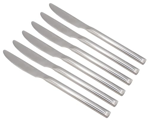 Argon Tableware Tondo Stainless Steel Dinner Knives - 22cm - Pack of 6 - Silver Dining Knives High Polished Flatware Metal Butter Knife Dishwasher Safe 6-Piece Table