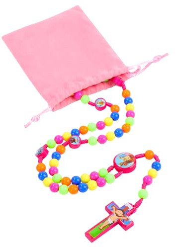 Risipu Set di perline per rosario colorate - Impara a pregare il rosario - Perline colorate per rosario per bambini con sacchetto regalo in velluto per Natale, Pasqua e regali per battesimi cattolici