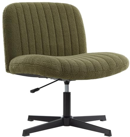 IWMH Armless Office Chair Desk Chair No Wheels,Ergonomic Cross Legged Office Chairs with Fabric Padded,Height Adjustable Wide Seat Swivel Vanity chairs for Home (Green)