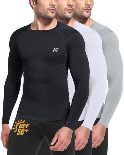 MEETWEE Rashguard Camiseta de Hombre, UPF 50+ Camisa de Compresión de Manga Larga UV Camiseta Proteccion Solar Secado Rápido para Surf y Natación