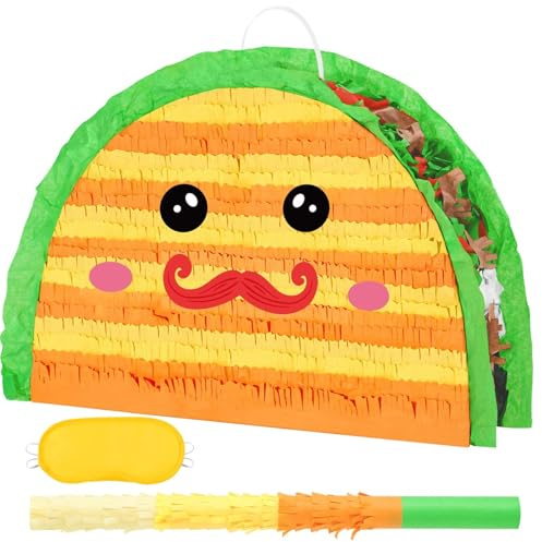 WERNNSAI Taco Pinata Fiesta Pinata or Fiesta Party Decor with Blindfold Bat | Birthday Party Decoration Cinco de Mayo Celebration Supplies Bachelorette Taco Bar Decoration