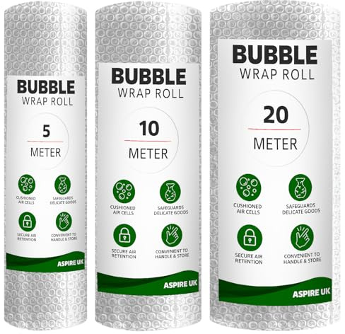 ASPIRE UK Bubble Wrap Roll - 300mm x 10m | Clear Polythene Air Cushion Wrap for House, Office & Warehouse Packing | Durable Packaging Material for Shipping, Storage & Item Protection