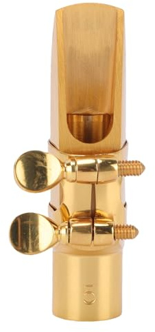 Luqeeg Tapa de la Boquilla de Saxofón Soprano, Boquilla de Saxo Bb de Metal de Latón con Tapa y Abrazadera, Mejora del Sonido y Estabilidad Optimizada para Estudiantes Principiantes