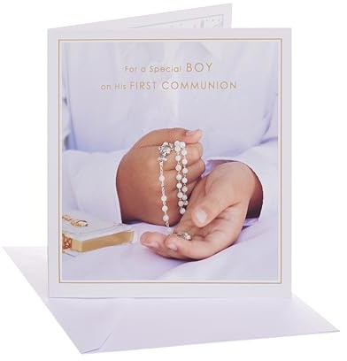 UK Greetings Communion Card for Boy | Boy with Rosary Design With Envelope | Congratulations Card | Greeting Card | Him/Boys/Men | 13.7 x 15.9cm