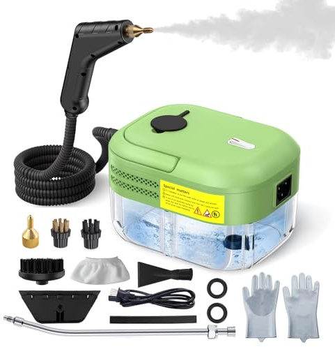 2200W Pulitore a Vapore, 1200 ML Pulitore a Vapore Portatile, Riscaldamento 20 Secondi, Steam Cleaner con 8 Accessori Tubo Flessibile Rinforzato, per Cucina, Auto, Pavimento
