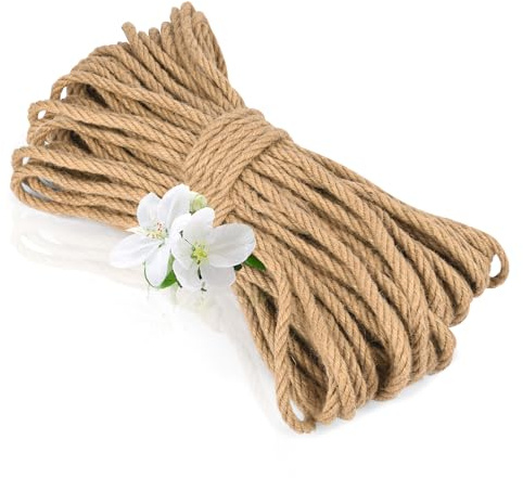 vsshe 50 m jutesep, 7 mm tjockt jutesnöre, naturligt flätat jute, trädgårdsrep för katter, klösrep, trädgårdsskötsel, camping, dekoration, presentförpackning och hantverksdekoration (brun)