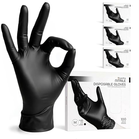 Lavitra Nitril Einmalhandschuhe Schwarz – 100 Stück, Größe M – puderfrei & latexfrei – Untersuchungshandschuhe, EN 455 (1–3) & EN ISO 374