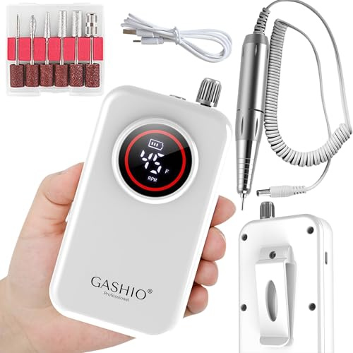 GASHIO Fresadora de uñas inalámbrica, 50 W, 45000 rpm, con USB-C, taladro de uñas recargable con fresado, lima de uñas eléctrica profesional para gel y acrílico, salón y hogar