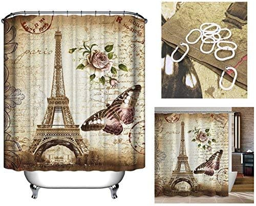 Cisixin 180 x 180 cm Cortina de Baño Impermeable con Ganchos, Cortina Ducha Textil Poliéster