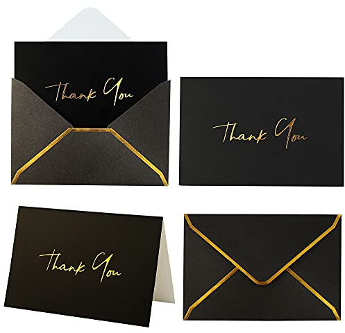 Winoo Design Heavy Duty Thank You Cards with Envelopes - 36 PK - Gold Thank You Notes 4x6 Inches for Wedding Cards Small Business Graduation Funeral Bridal Shower (Night Black)