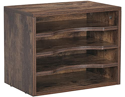 Snughome Vintage Wood File Organizer Desktop, 13.4’’ Document Letter Mail Tray Sorter with 3 Adjustable Shelves, Wooden Desktop Paper File Sorter Holder for School Home Office Supplies