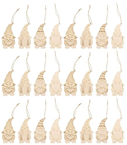 40 Stücke Holzscheiben zum Basteln Bemalen Wichtel Figuren Holz Baumschmuck Weihnachtswichtel Anhänger Christbaumanhänger Weihnachtsbaum Deko Santa Tomte Gnom Weihnachten Dekoration Kinder Bastelset