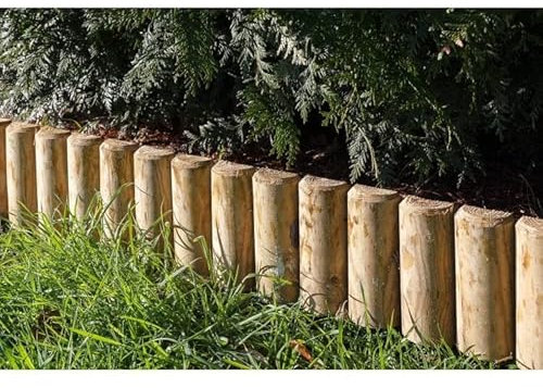 AJ Border Garden Fence, Wooden Garden Fence Log Roll Border Edging Decorative Fences for Lawn Edging Garden Edging Picket Fence Edging Small Fence Borders, Pack of 6