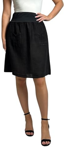 Mississhop 358 Damen Leinen Rock Sommerrock locker kurz Freizeit 100% Leinen 100% Leinenrock Strand Schwarz