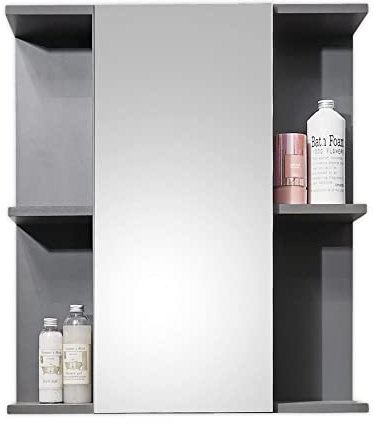 Stella Trading Gloss Spiegelschrank Bad in Anthrazit - Badezimmerspiegel Schrank mit viel Stauraum - 60 x 71 x 20 cm (B/H/T)