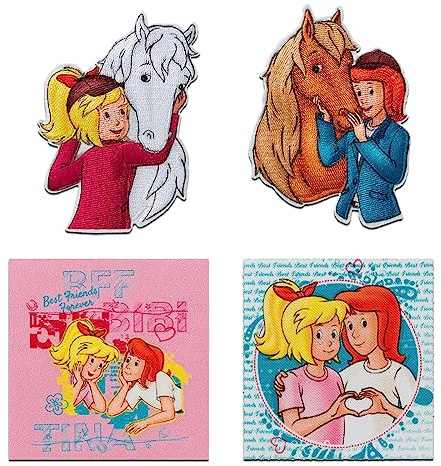 Mono-Quick Bibi & Tina Set 4 Stück - Aufnäher, Bügelbild, Aufbügler, Applikationen, Patches, Flicken, Zum Aufbügeln